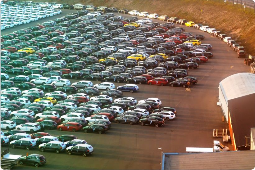 Rows of vehicles in a storage lot